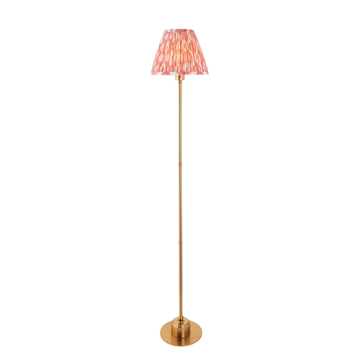 Burley Rechargeable Floor Lamp in Brushed Aged Brass with Ikat 25cm Coral Pink Shade
