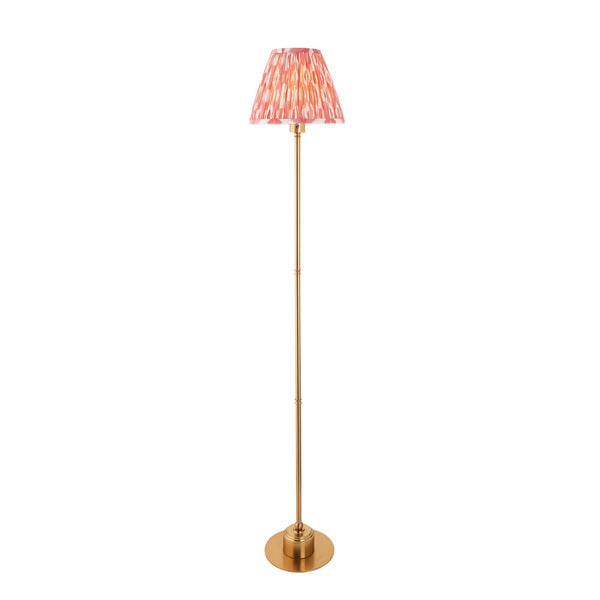 Burley Rechargeable Floor Lamp in Brushed Aged Brass with Ikat 25cm Coral Pink Shade