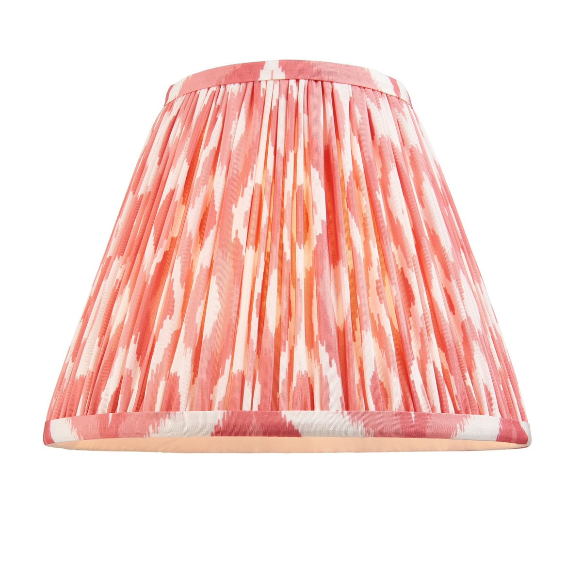 Burley Rechargeable Floor Lamp in Brushed Aged Brass with Ikat 25cm Coral Pink Shade