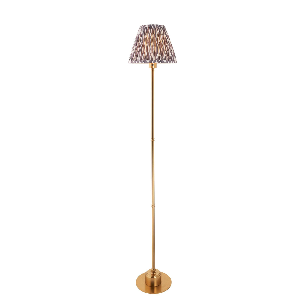 Burley Rechargeable Floor Lamp in Brushed Aged Brass with Ikat 25cm Pearl Grey Shade