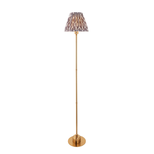 Burley Rechargeable Floor Lamp in Brushed Aged Brass with Ikat 25cm Pearl Grey Shade