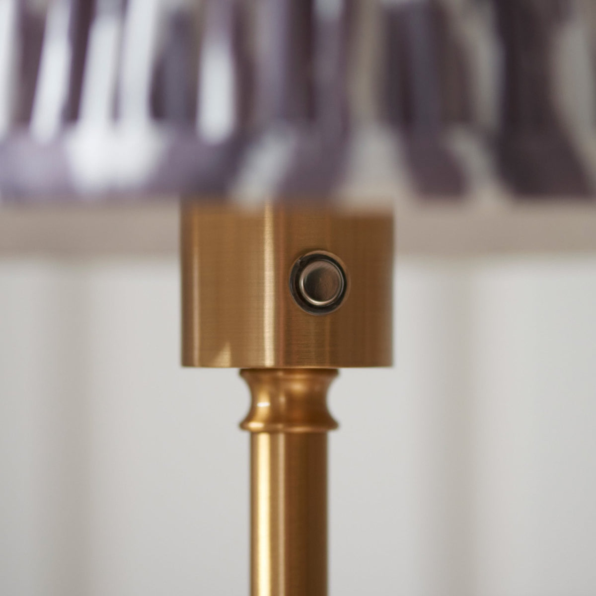 Burley Rechargeable Floor Lamp in Brushed Aged Brass with Ikat 25cm Pearl Grey Shade