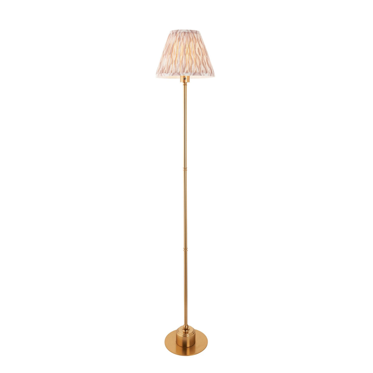 Burley Rechargeable Floor Lamp in Brushed Aged Brass with Ikat 25cm Neutral Shade
