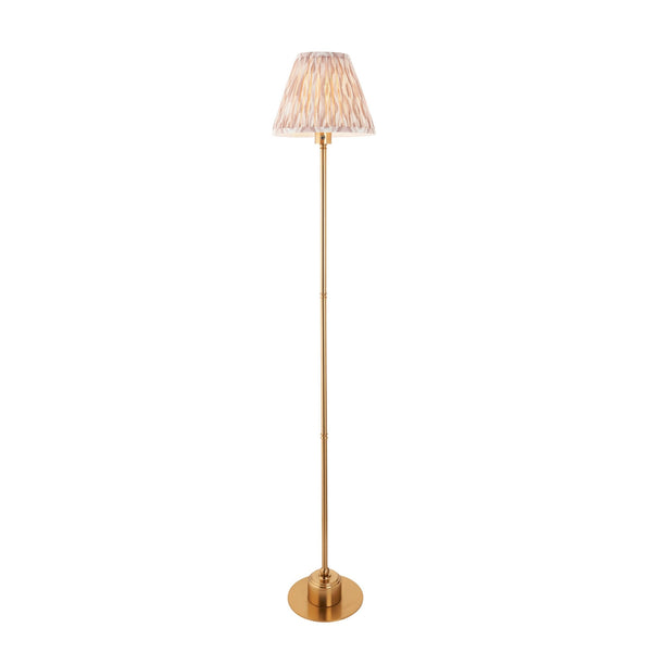 Burley Rechargeable Floor Lamp in Brushed Aged Brass with Ikat 25cm Neutral Shade