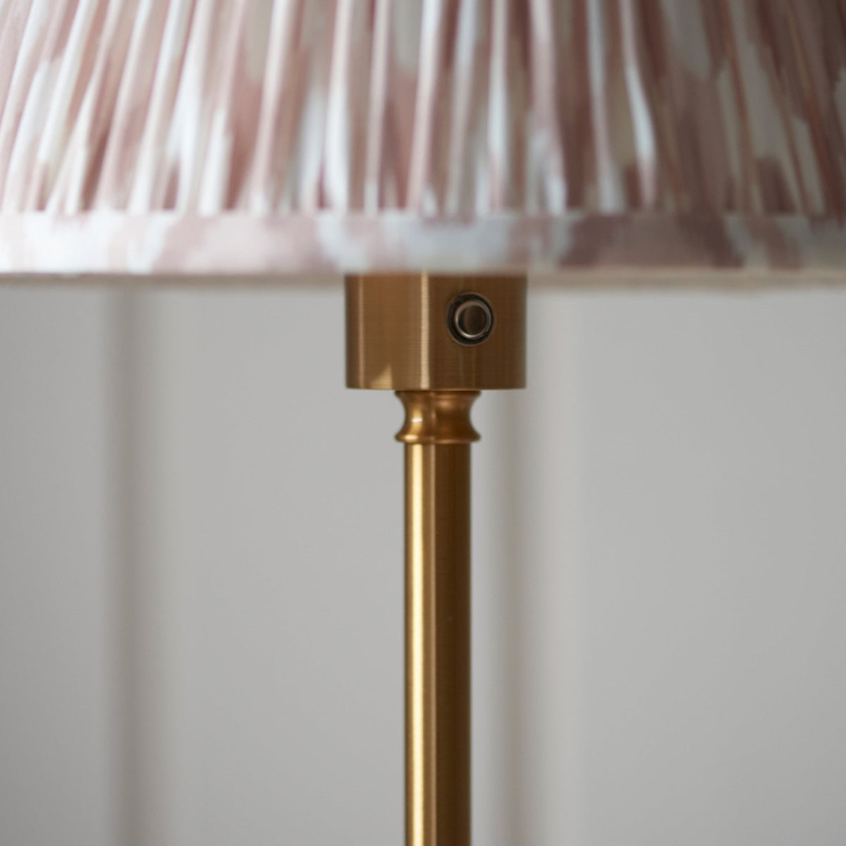 Burley Rechargeable Floor Lamp in Brushed Aged Brass with Ikat 25cm Neutral Shade
