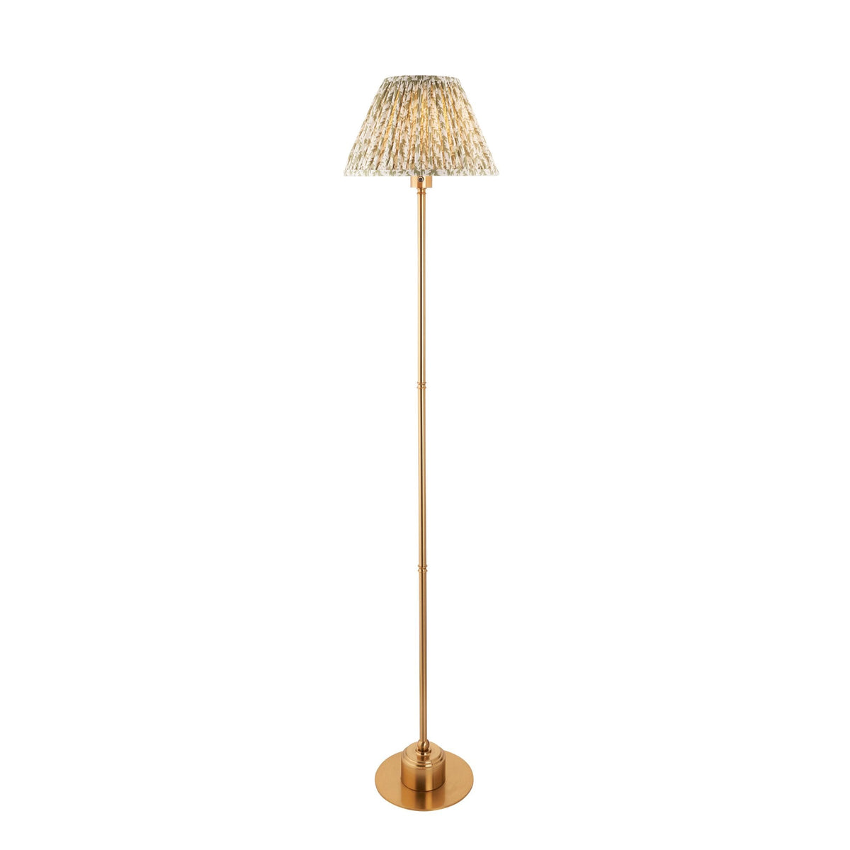 Burley Rechargeable Floor Lamp in Brushed Aged Brass with Leaf 30cm Herb Garden Green Shade