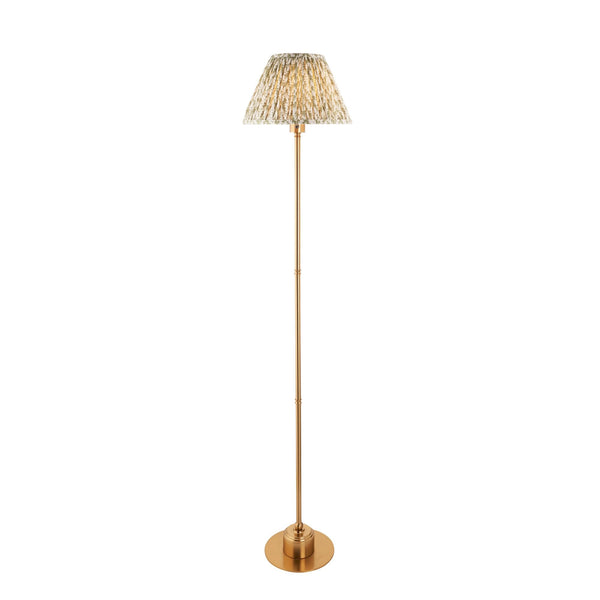 Burley Rechargeable Floor Lamp in Brushed Aged Brass with Leaf 30cm Herb Garden Green Shade