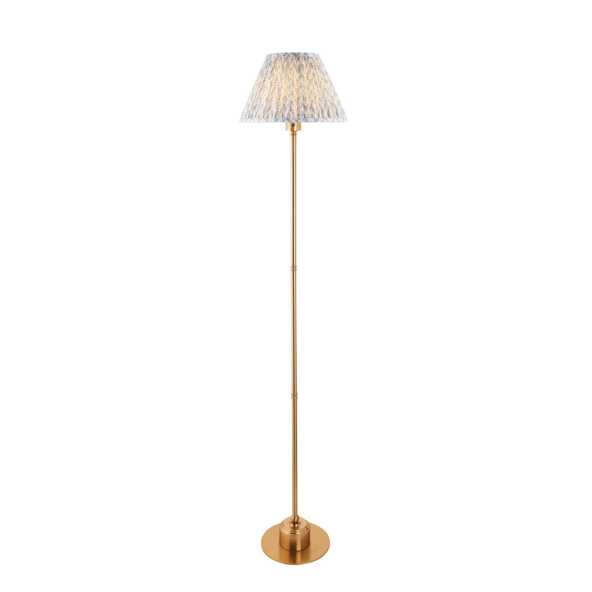 Burley Rechargeable Floor Lamp in Brushed Aged Brass with Leaf 30cm Shell Bay Blue Shade