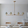 Santiago Four Lamp Linear Pendant in Brushed Aged Brass with Ripple 16cm Marlin Blue Shade