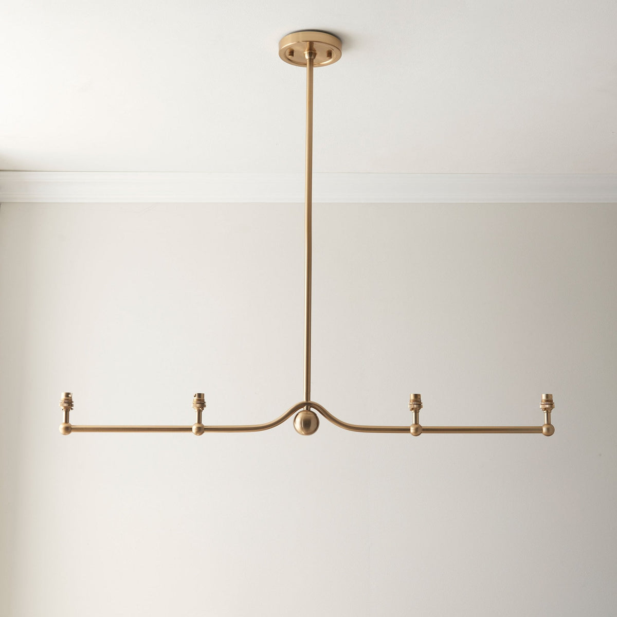 Santiago Four Lamp Linear Pendant in Brushed Aged Brass with Ripple 16cm Coral Pink Shade