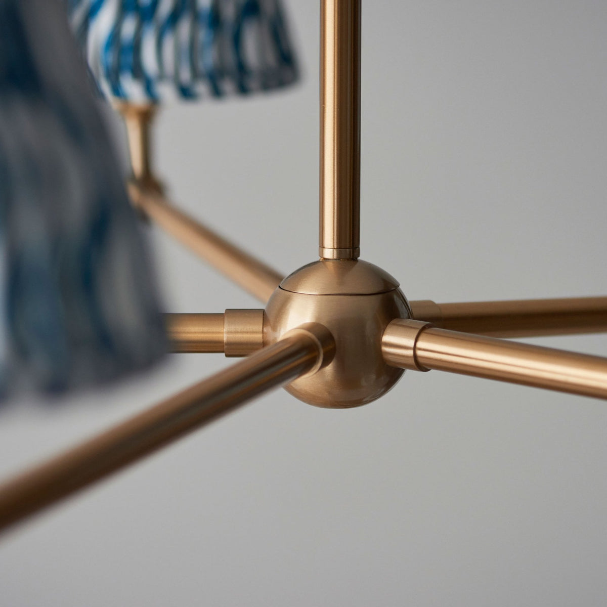Santiago Five Arm Pendant in Brushed Aged Brass with Ripple 16cm Marlin Blue Shade