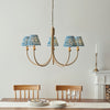 Santiago Curved Five Arm Pendant in Brushed Aged Brass with Ripple 16cm Marlin Blue Shade