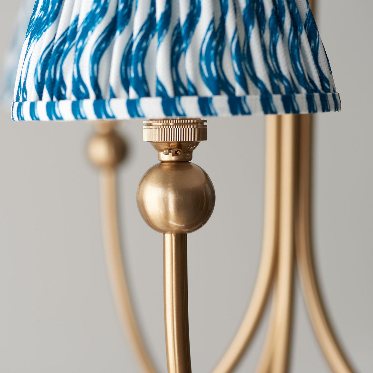 Santiago Curved Five Arm Pendant in Brushed Aged Brass with Ripple 16cm Marlin Blue Shade