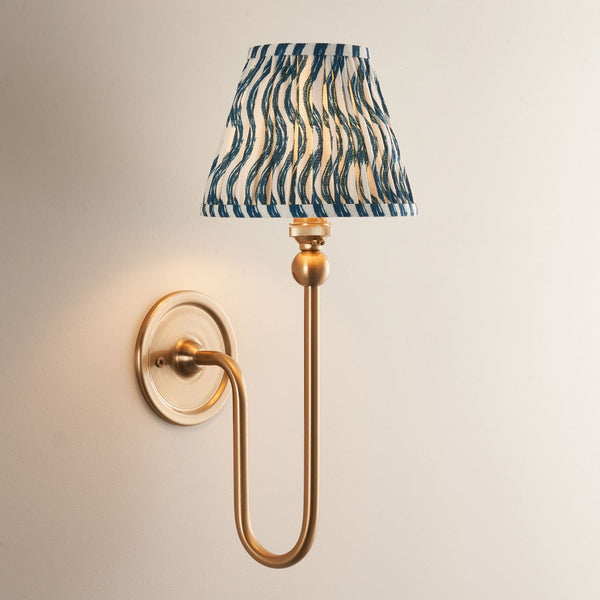 Santiago Curved Wall Light in Brushed Aged Brass with Ripple 16cm Marlin Blue Shade