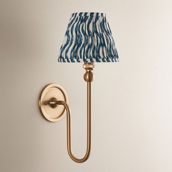Santiago Curved Wall Light in Brushed Aged Brass with Ripple 16cm Marlin Blue Shade