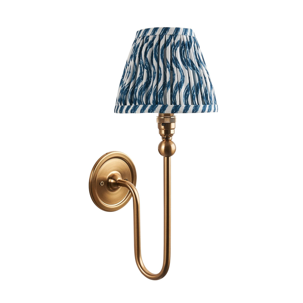 Santiago Curved Wall Light in Brushed Aged Brass with Ripple 16cm Marlin Blue Shade