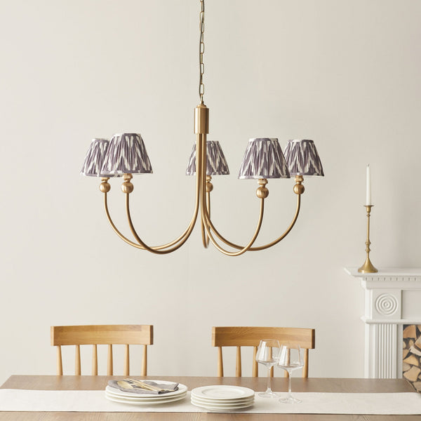 Santiago Curved Five Arm Pendant in Brushed Aged Brass with Zigzag 16cm Pearl Grey Shade