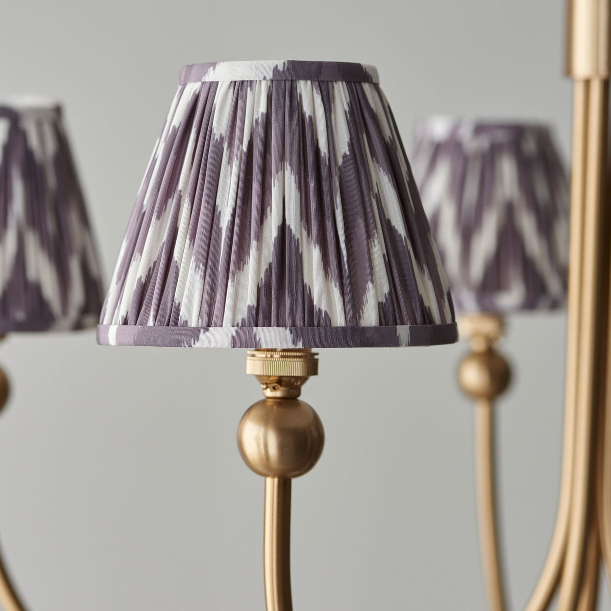 Santiago Curved Five Arm Pendant in Brushed Aged Brass with Zigzag 16cm Pearl Grey Shade