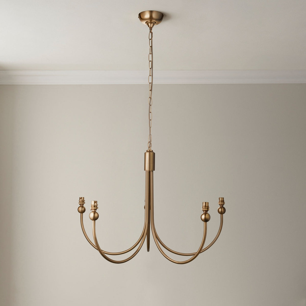 Santiago Curved Five Arm Pendant in Brushed Aged Brass with Zigzag 16cm Pearl Grey Shade