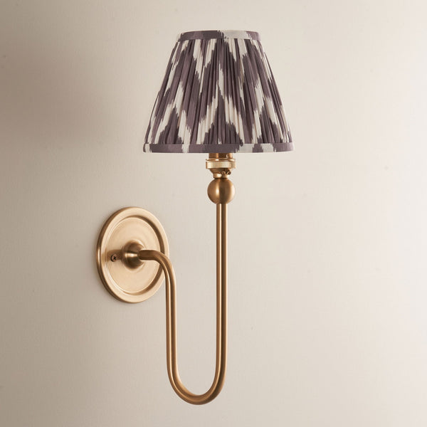 Santiago Curved Wall Light in Brushed Aged Brass with Zigzag 16cm Pearl Grey Shade