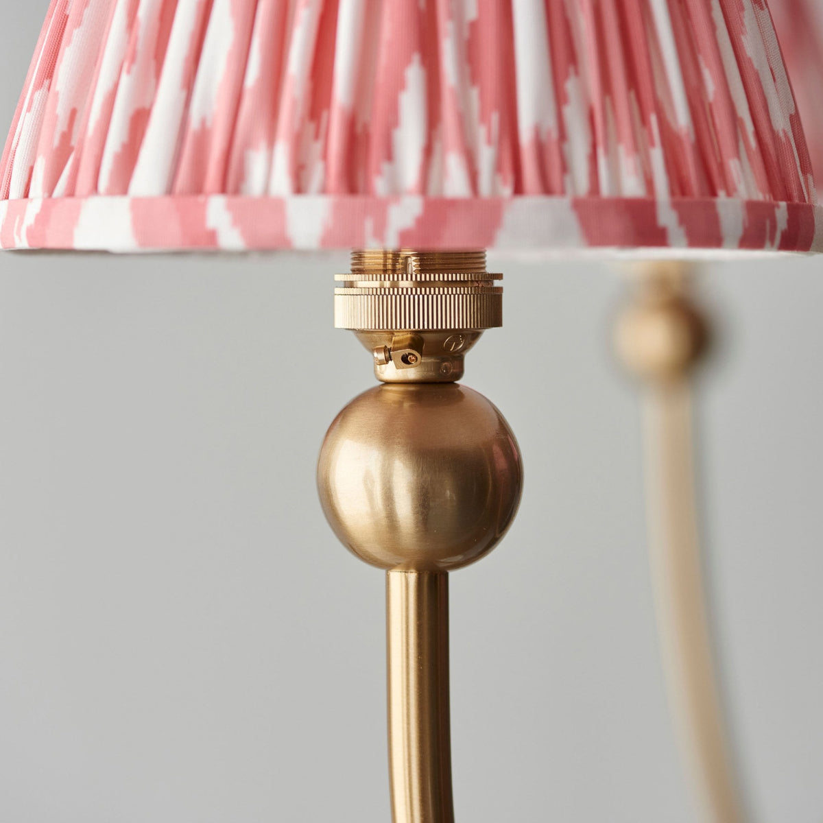 Santiago Curved Five Arm Pendant in Brushed Aged Brass with Ikat 16cm Coral Pink Shade