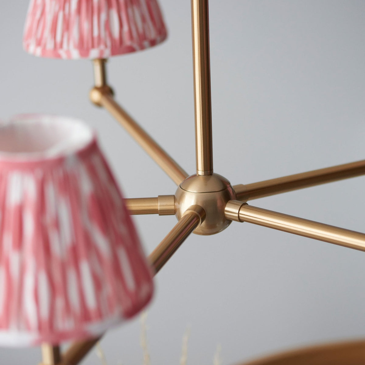 Santiago Five Arm Pendant in Brushed Aged Brass with Ikat 16cm Coral Pink Shade