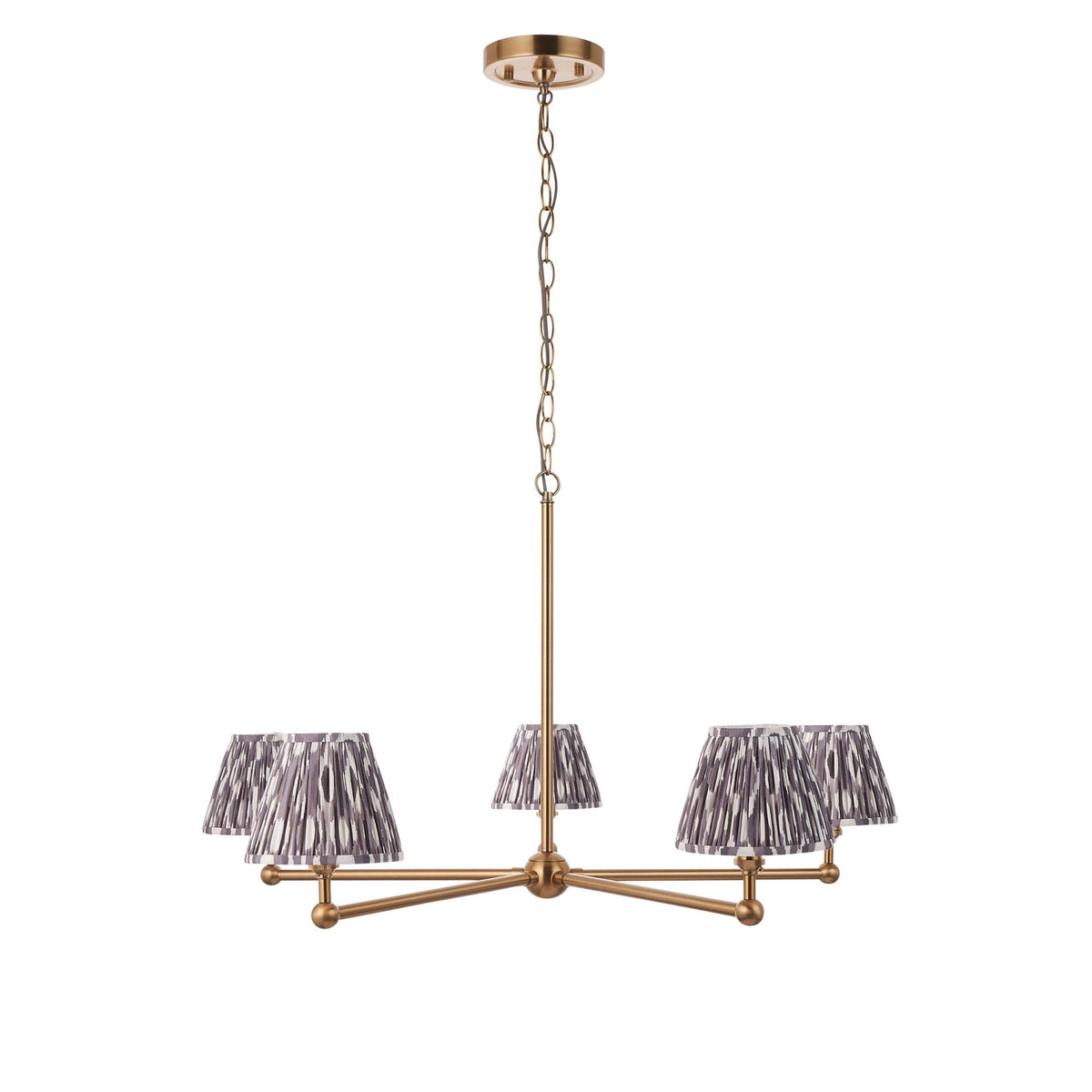 Santiago Five Arm Pendant in Brushed Aged Brass with Ikat 16cm Pearl Grey Shade