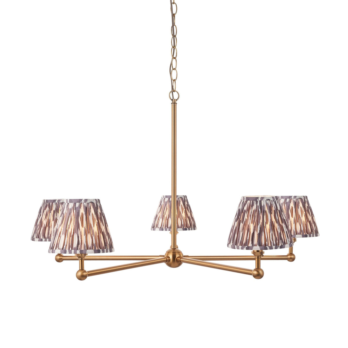 Santiago Five Arm Pendant in Brushed Aged Brass with Ikat 16cm Pearl Grey Shade