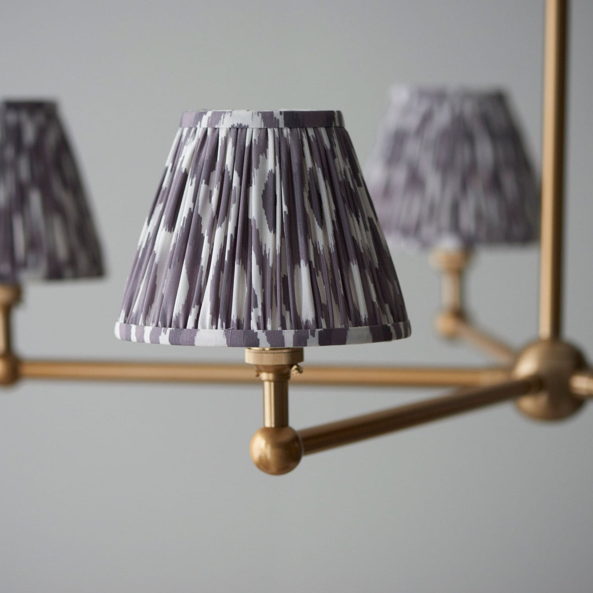 Santiago Five Arm Pendant in Brushed Aged Brass with Ikat 16cm Pearl Grey Shade