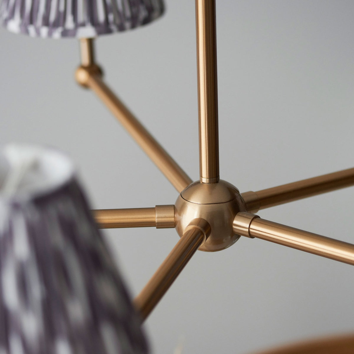 Santiago Five Arm Pendant in Brushed Aged Brass with Ikat 16cm Pearl Grey Shade