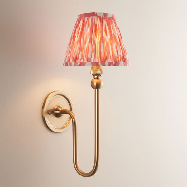 Santiago Curved Wall Light in Brushed Aged Brass with Ikat 16cm Coral Pink Shade