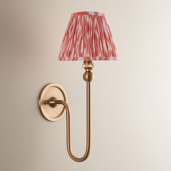 Santiago Curved Wall Light in Brushed Aged Brass with Ikat 16cm Coral Pink Shade
