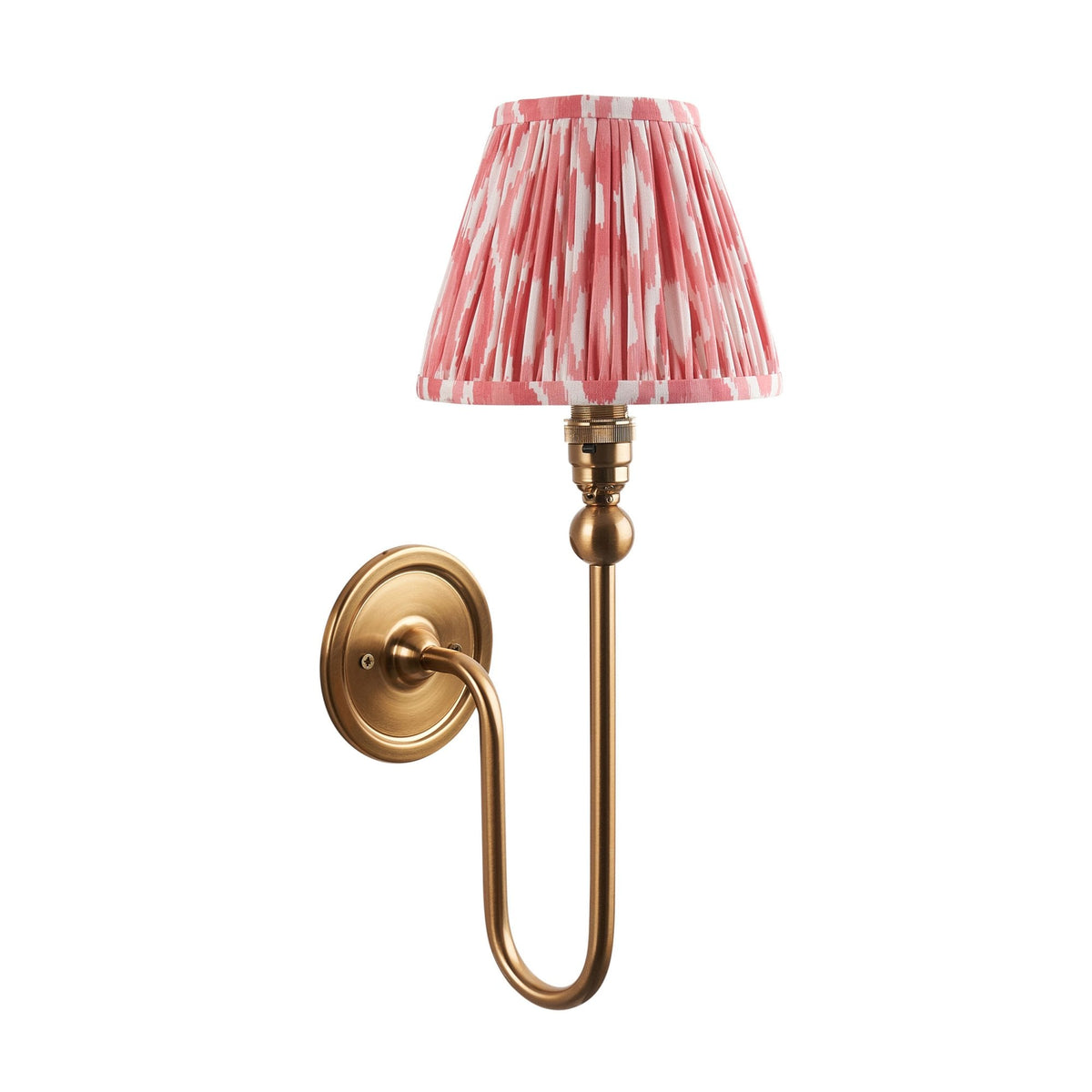 Santiago Curved Wall Light in Brushed Aged Brass with Ikat 16cm Coral Pink Shade