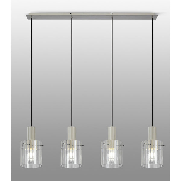 Belstone Wide Ribbed Four Drop Linear Pendant in Beige Stone with Clear Glass