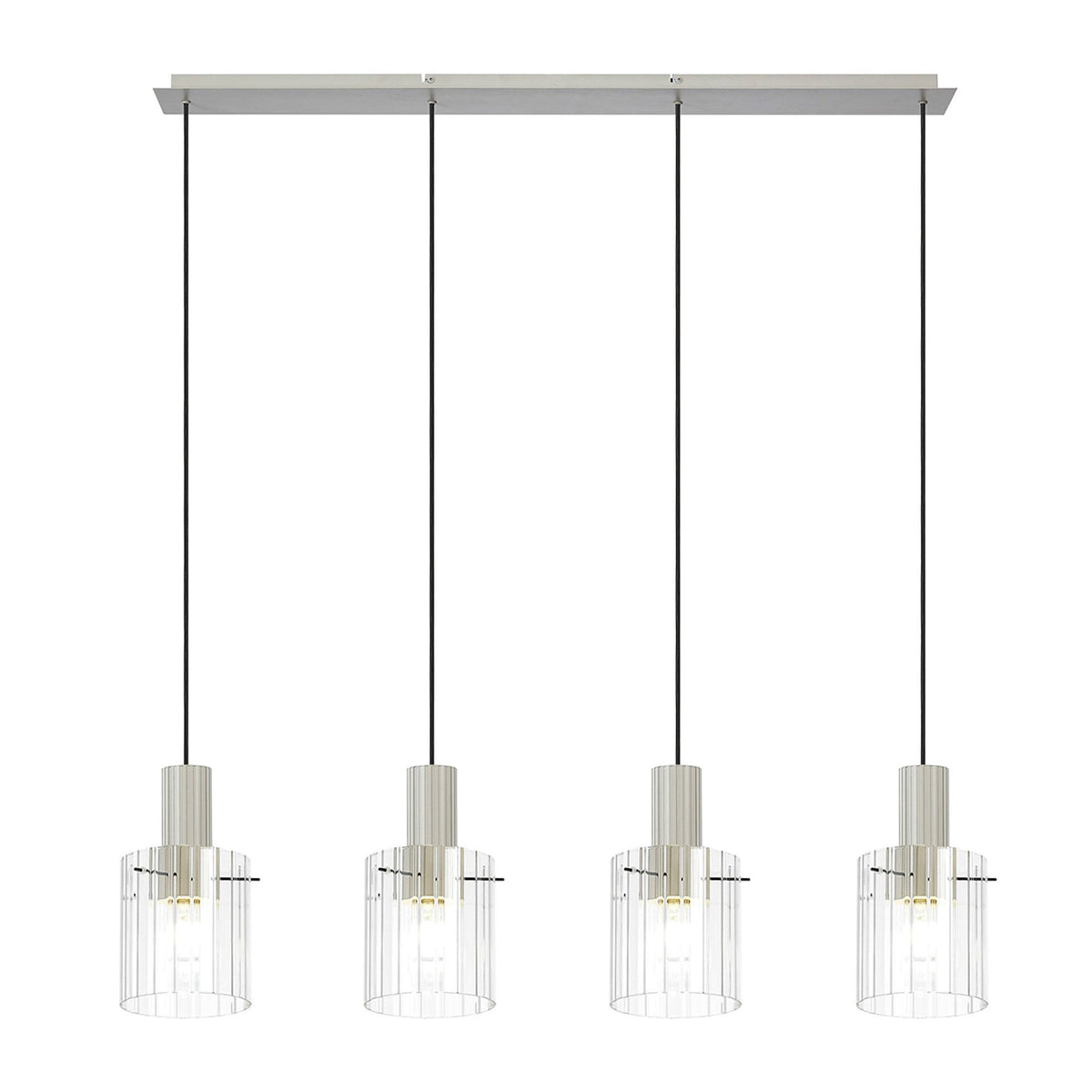 Belstone Wide Ribbed Four Drop Linear Pendant in Beige Stone with Clear Glass