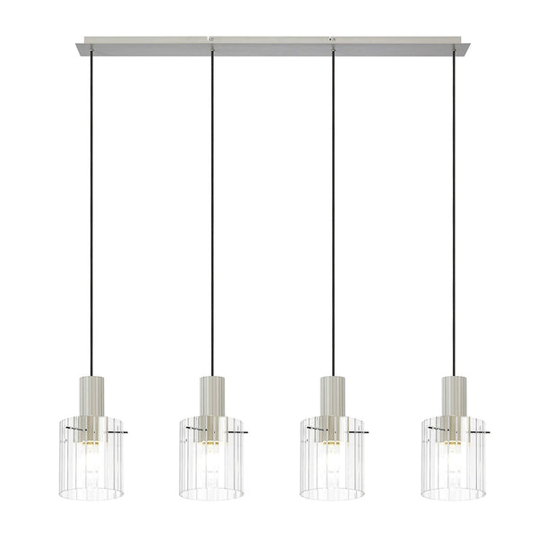 Belstone Wide Ribbed Four Drop Linear Pendant in Beige Stone with Clear Glass