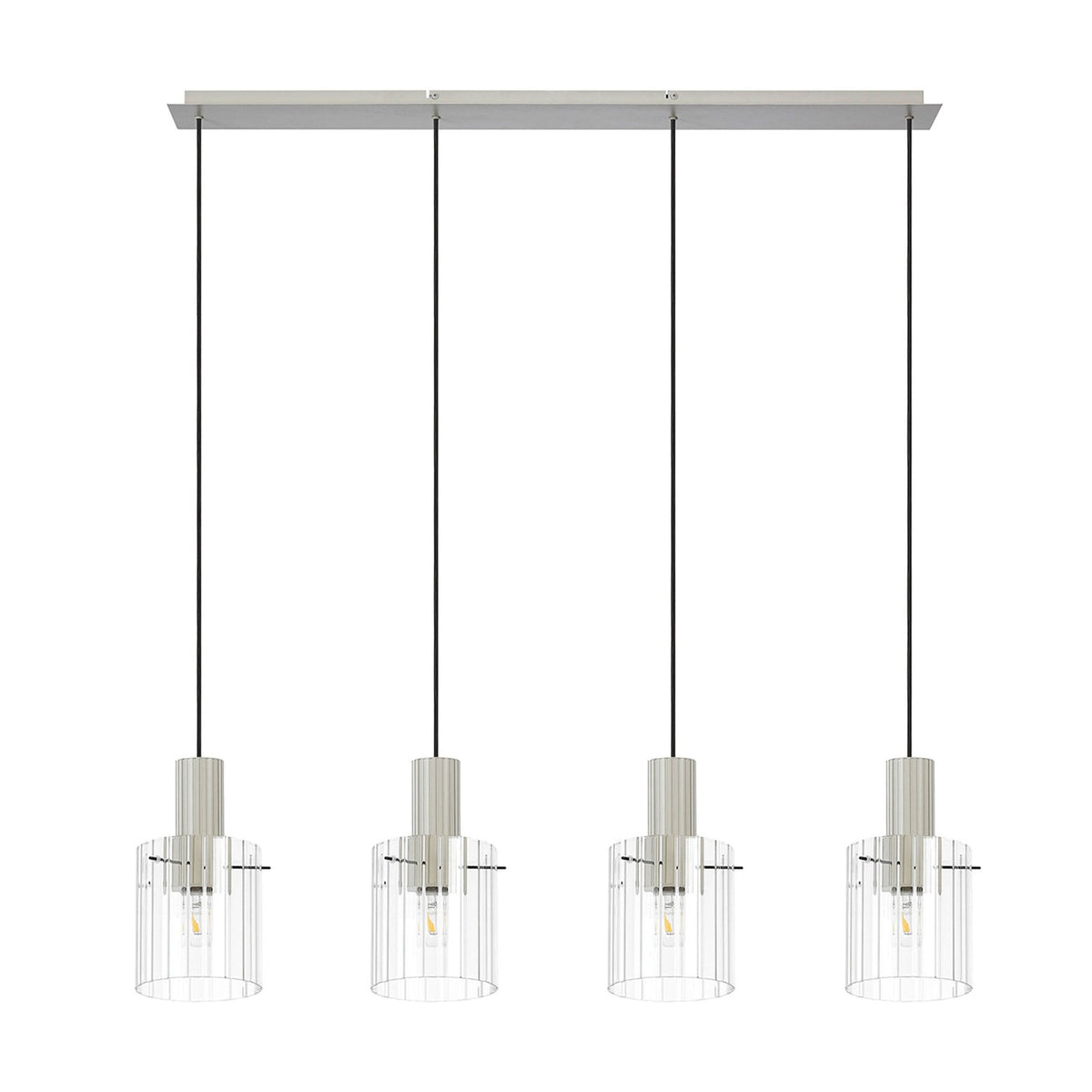 Belstone Wide Ribbed Four Drop Linear Pendant in Beige Stone with Clear Glass