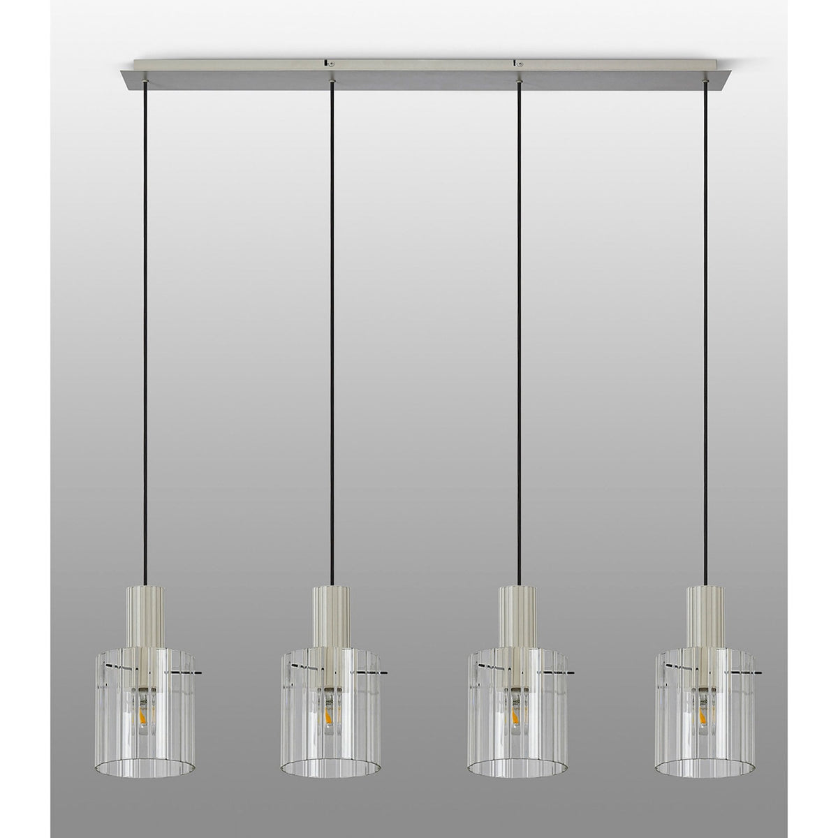 Belstone Wide Ribbed Four Drop Linear Pendant in Beige Stone with Clear Glass