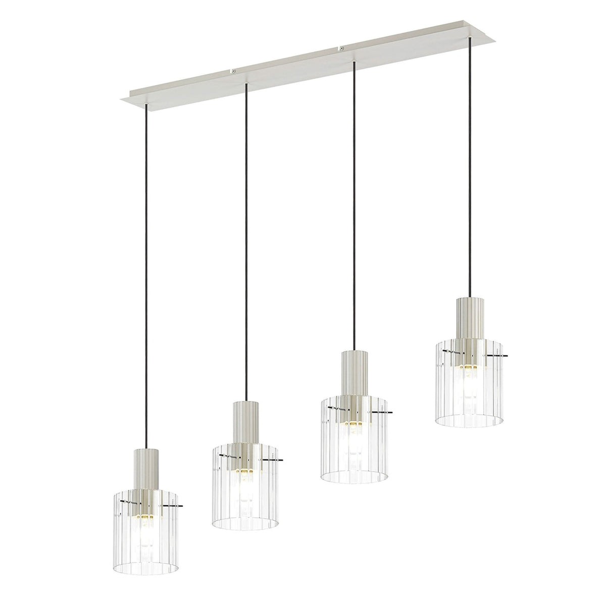 Belstone Wide Ribbed Four Drop Linear Pendant in Beige Stone with Clear Glass