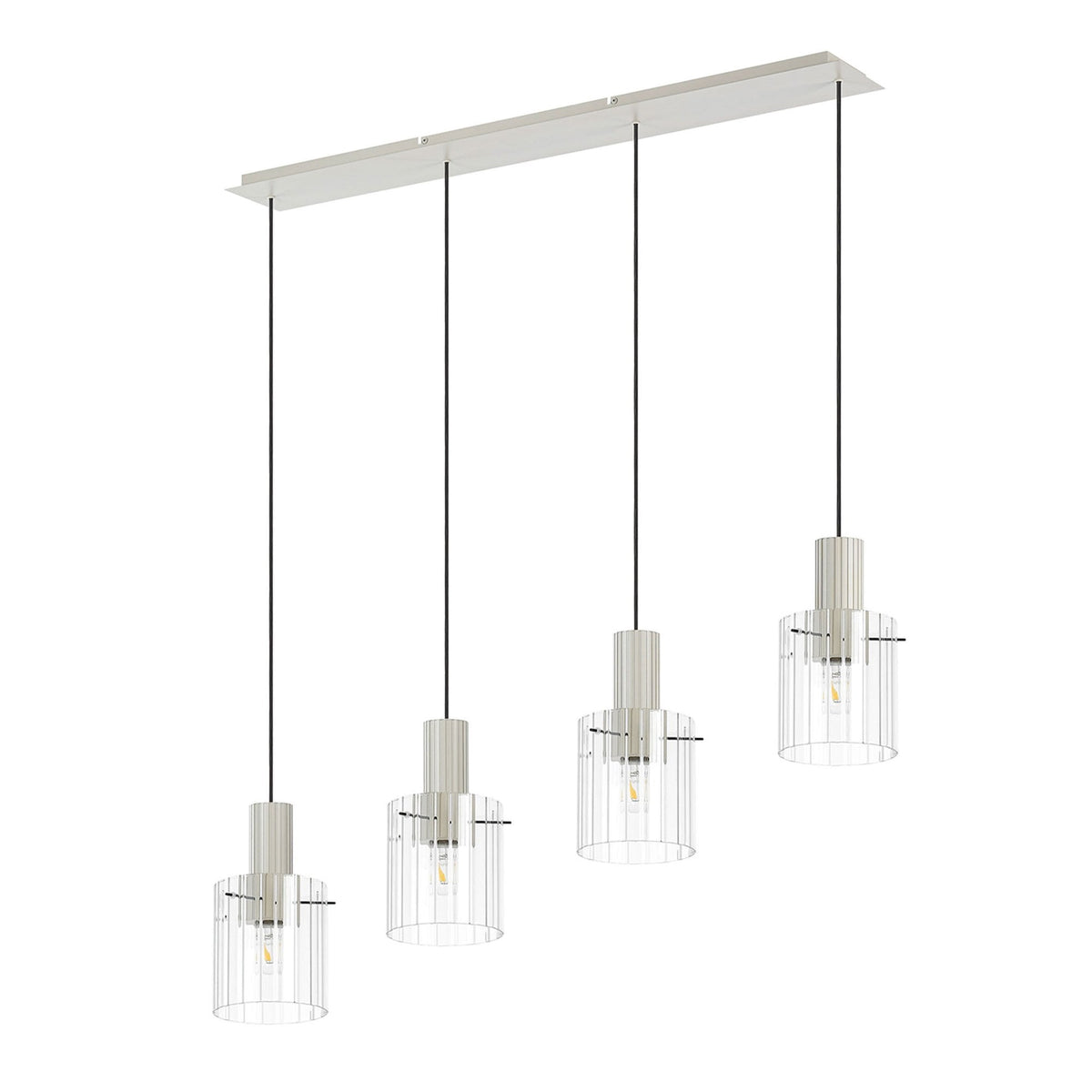 Belstone Wide Ribbed Four Drop Linear Pendant in Beige Stone with Clear Glass