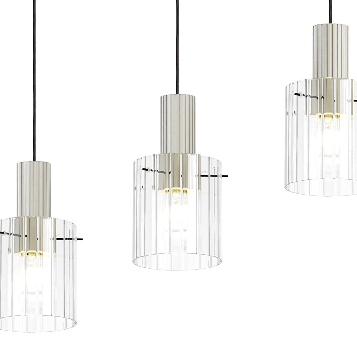 Belstone Wide Ribbed Four Drop Linear Pendant in Beige Stone with Clear Glass