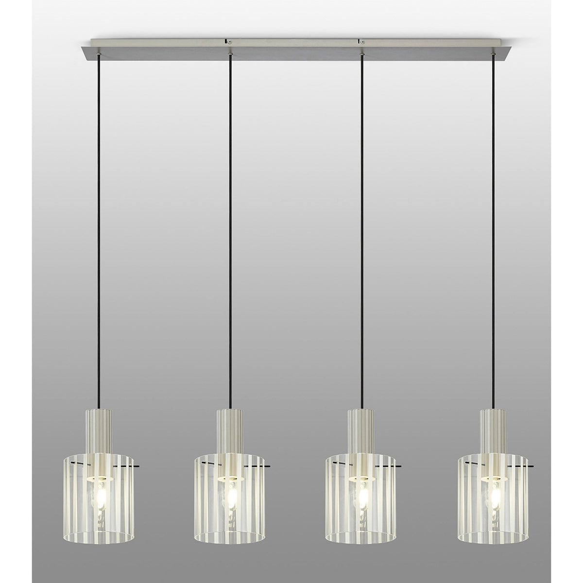 Belstone Wide Ribbed Four Drop Linear Pendant in Beige Stone with Frosted & Clear Glass