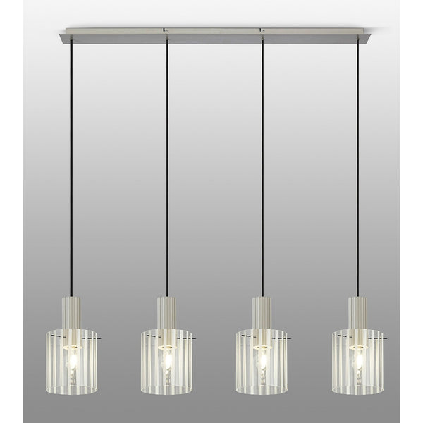Belstone Wide Ribbed Four Drop Linear Pendant in Beige Stone with Frosted & Clear Glass