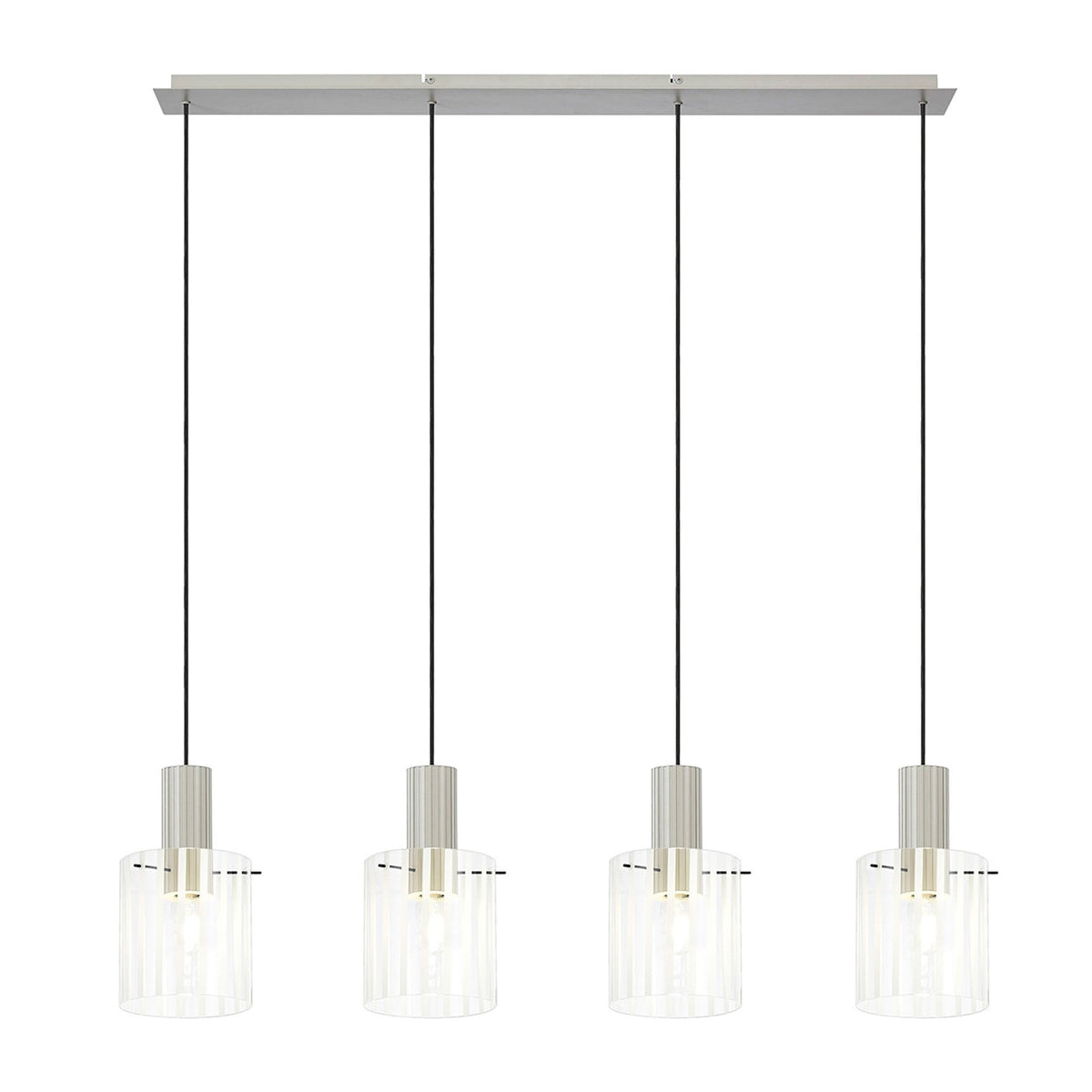 Belstone Wide Ribbed Four Drop Linear Pendant in Beige Stone with Frosted & Clear Glass