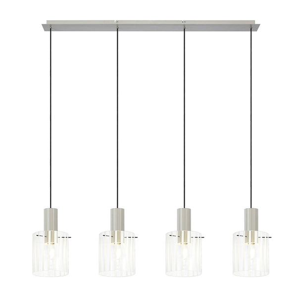 Belstone Wide Ribbed Four Drop Linear Pendant in Beige Stone with Frosted & Clear Glass