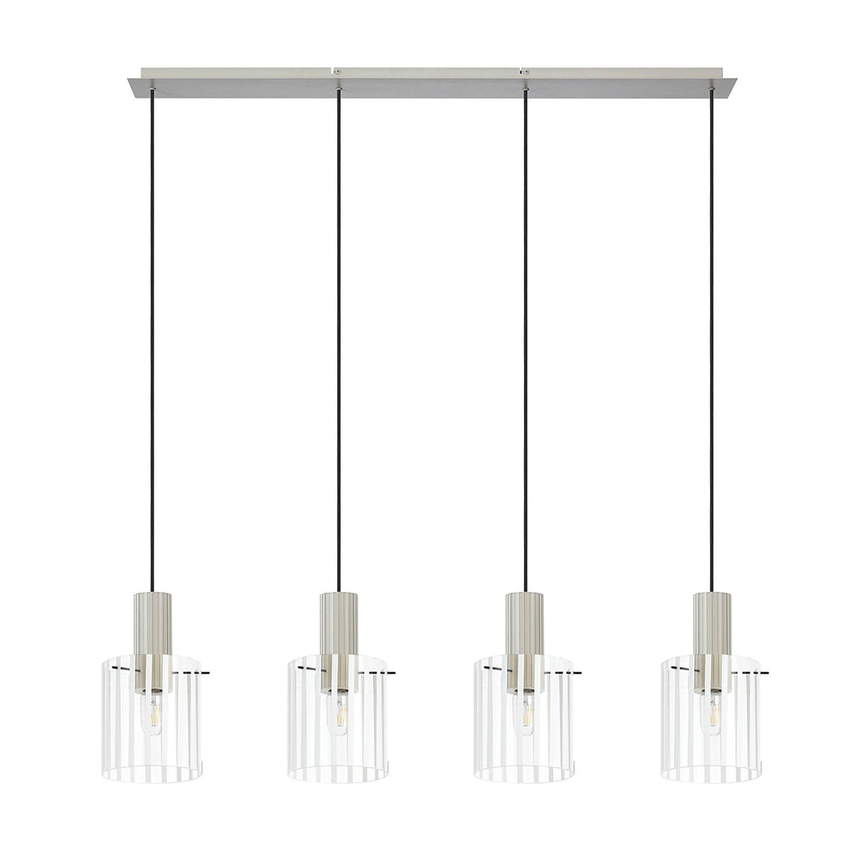 Belstone Wide Ribbed Four Drop Linear Pendant in Beige Stone with Frosted & Clear Glass