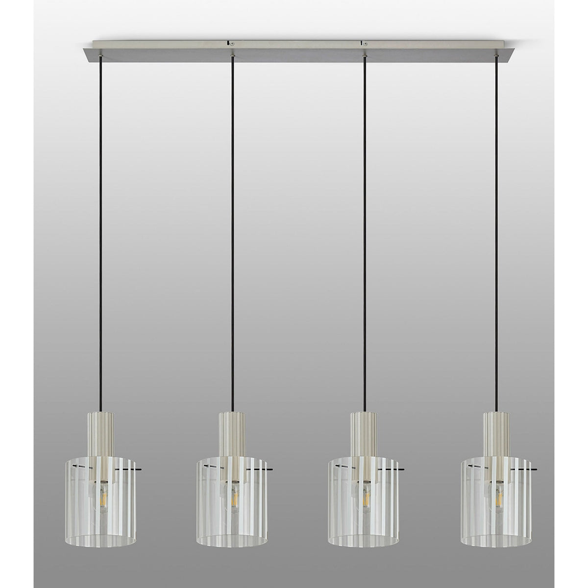 Belstone Wide Ribbed Four Drop Linear Pendant in Beige Stone with Frosted & Clear Glass