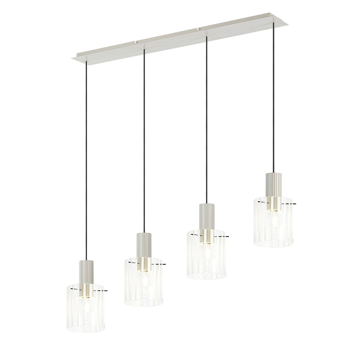 Belstone Wide Ribbed Four Drop Linear Pendant in Beige Stone with Frosted & Clear Glass