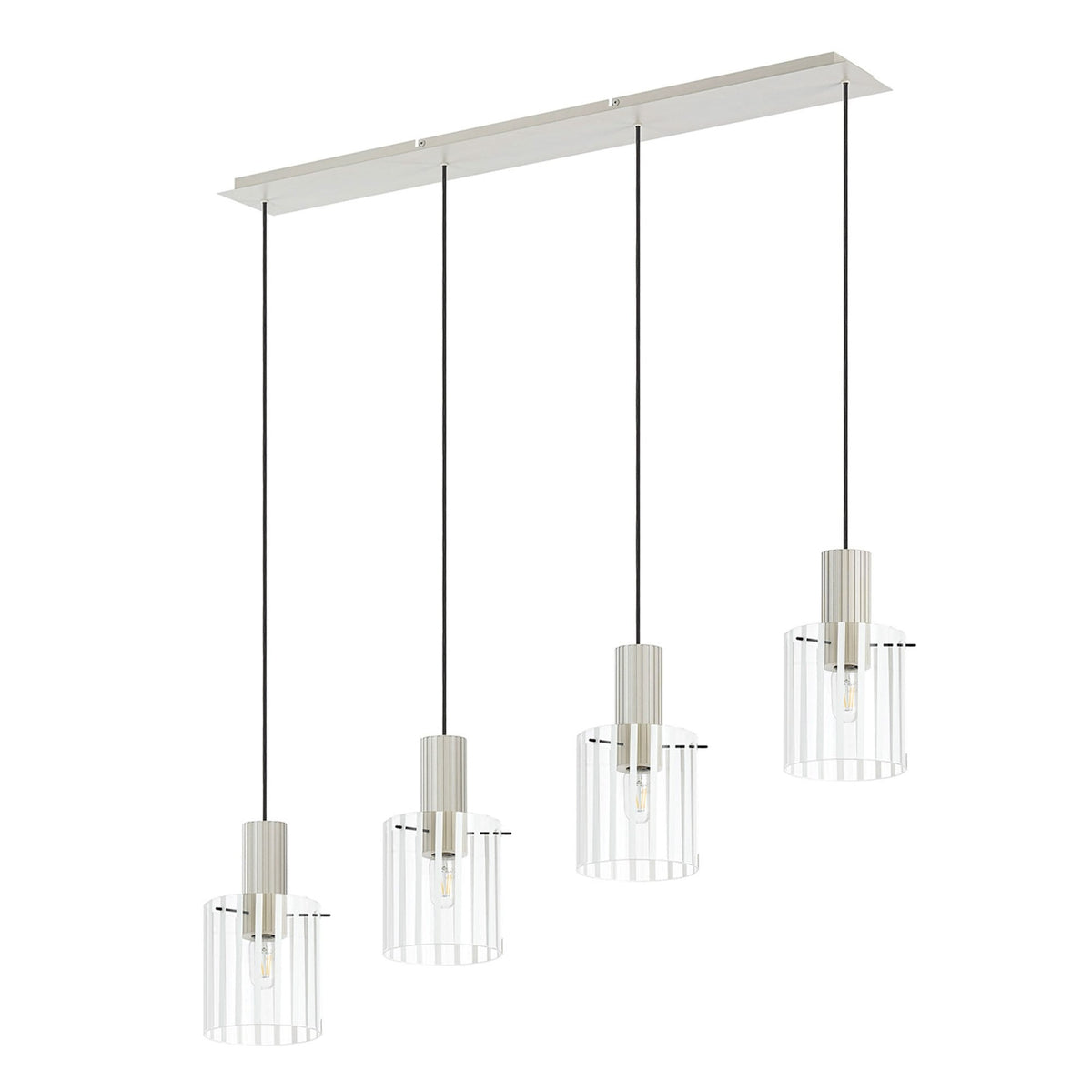 Belstone Wide Ribbed Four Drop Linear Pendant in Beige Stone with Frosted & Clear Glass