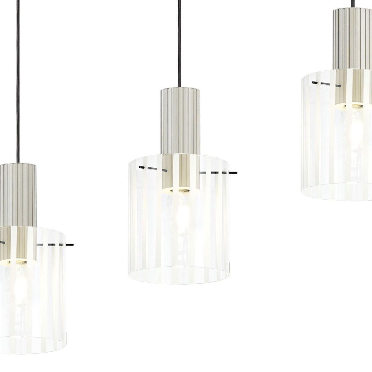 Belstone Wide Ribbed Four Drop Linear Pendant in Beige Stone with Frosted & Clear Glass